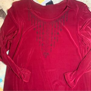 citiknits Red Beaded Top Size S Christmas Valentine